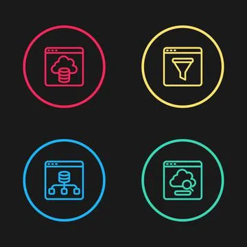 Set line Server, Data, Cloud technology data transfer, Browser window and icon Illustrazione stock