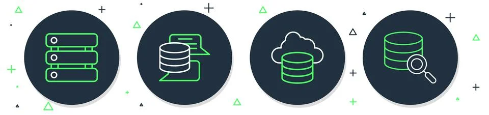 Set line Server, Data, Cloud database, and icon. Vector Stock Illustration