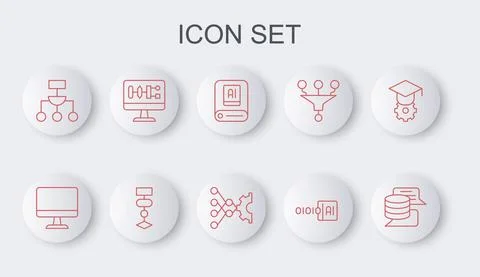 Set line Server, Data, Computer monitor, Artificial intelligence AI, Binary code Stockillustratie