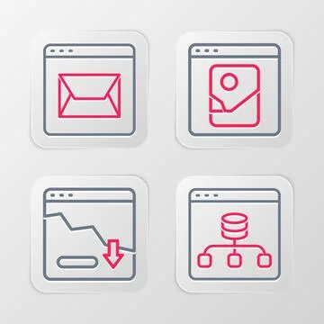 Set line Server, Data, Financial growth decrease, Photo retouching and Webs.. 库存插图