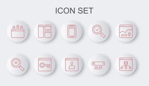 Set line Server, Data, Magnifying glass and delete, Mobile phone, Search engine Stock Illustration