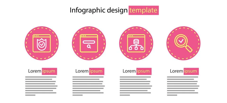 Set line Server, Data, Magnifying glass with check mark, Search engine and Stock Illustration