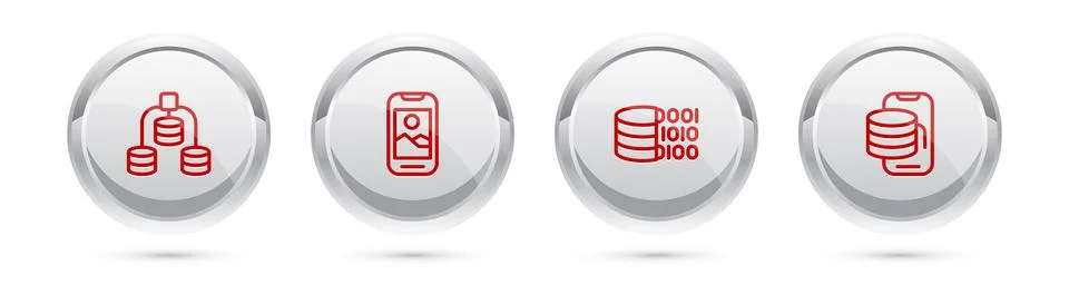 Set line Server, Data, Mobile phone, Binary code and Cloud technology data Stock Illustration