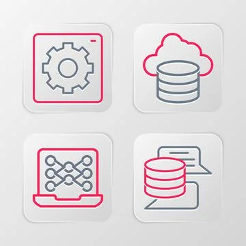 Set line Server, Data, Neural network, Cloud database and Computer api interface Illustrazione stock