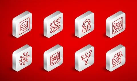 Set line Server, Data, Neural network, Robot setting, Computer api interfac.. Illustrazione stock