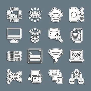 Set line Server, Data, Neural network, Cloud technology data transfer, data.. 스톡 일러스트