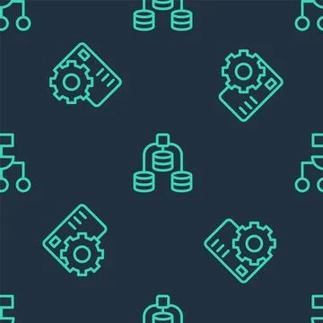 Set line Server, Data, Neural network and Algorithm on seamless pattern. Vect イラスト素材