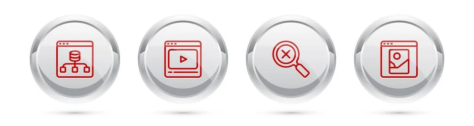 Set line Server, Data, Online play video, Magnifying glass and delete and Photo Stock Illustration