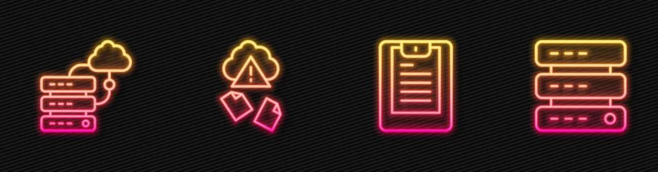 Set line Server, Data report, Network cloud connection, Cloud hacking and Data 스톡 일러스트