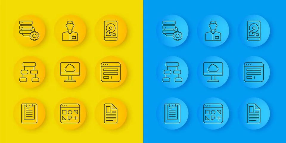 Set line Server, Data report, Hierarchy organogram chart, Cloud technology data Stock Illustration