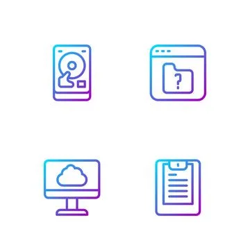 Set line Server, Data report, Cloud technology data transfer, Hard disk dri.. Illustrazione stock