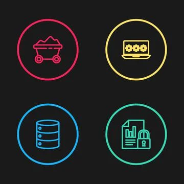 Set line Server, Data, Web Hosting, Document and lock, Laptop with password and イラスト素材