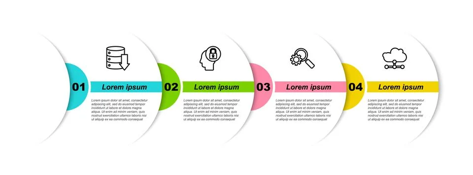 Set line Server, Data, Web Hosting, Human head with lock, Magnifying glass and Stock Illustration