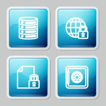 Set line Server, Data, Web Hosting, Global lockdown, Document and and Safe icon 库存插图