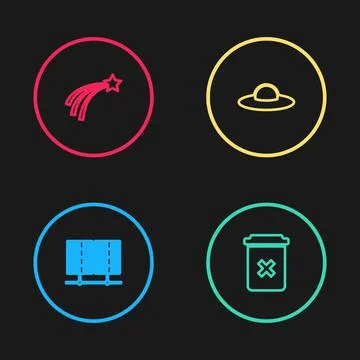 Set line Server, Data, Web Hosting, Trash can, UFO flying spaceship and Falling Stock Illustration