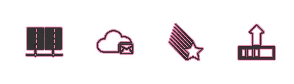 Set line Server, Data, Web Hosting, Falling star, Cloud mail server and Loading 库存插图