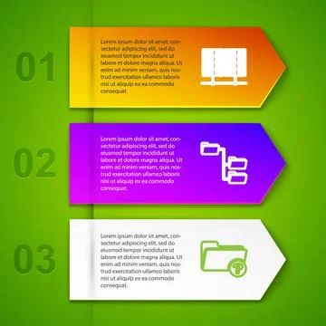 Set line Server, Data, Web Hosting, Folder tree, Unknown directory and Taxi car Stock Illustration