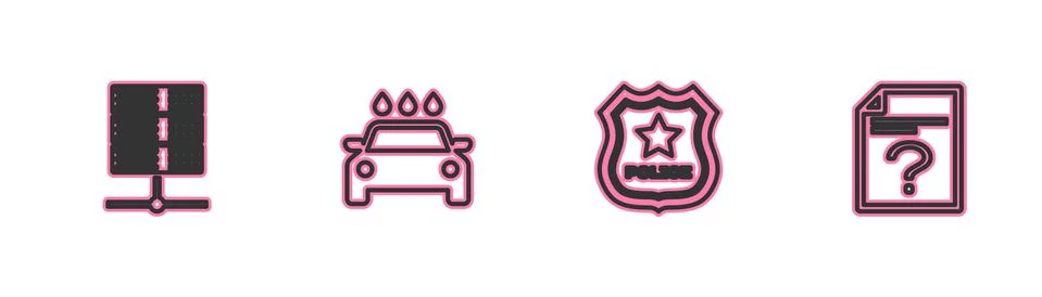 Set line Server, Data, Web Hosting, Police badge, Car wash and Unknown document Illustrazione stock