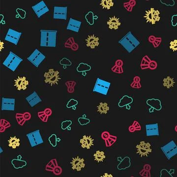 Set line Server, Data, Web Hosting, Cloud download, Sun and snowflake and Medal Illustrazione stock