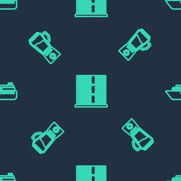Set line Server, Data, Web Hosting, Blender and Ship on seamless pattern. Vector Stock Illustration