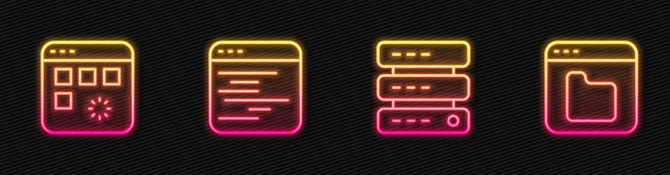 Set line Server, Data, Web Hosting, Loading data window, Software and Browser Illustrazione stock