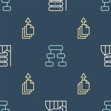 Set line Server, Data, Web Hosting, export and Hierarchy organogram chart on Stock Illustration