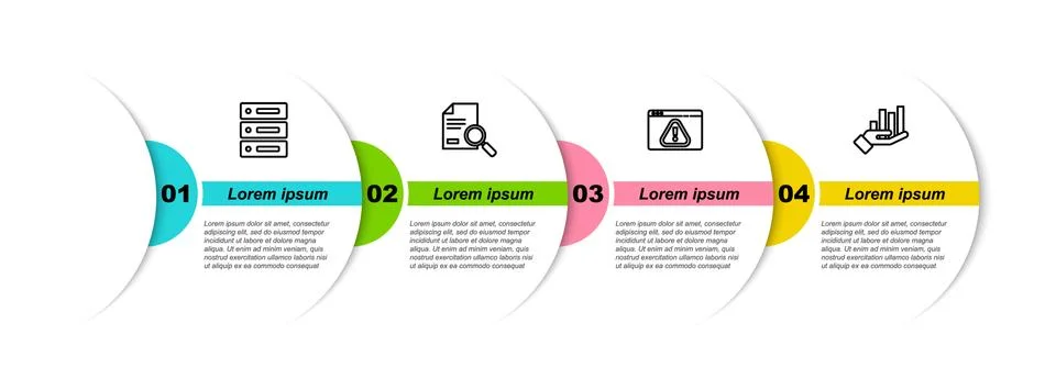 Set line Server, Data, Web Hosting, Document with search, Browser exclamation 스톡 일러스트