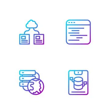 Set line Server, Data, Web Hosting, Network cloud connection, Cloud technology Illustrazione stock