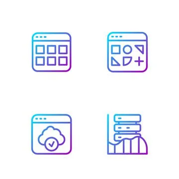 Set line Server, Data, Web Hosting, Cloud technology data transfer, Browser Stock Illustration