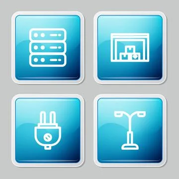 Set line Server, Data, Web Hosting, Warehouse, Electric plug and Street light Stock Illustration