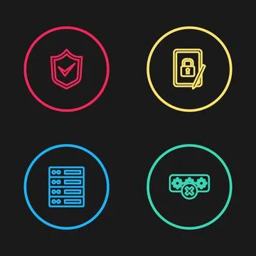 Set line Server, Data, Web Hosting, Password protection, Tablet with closed Stock Illustration