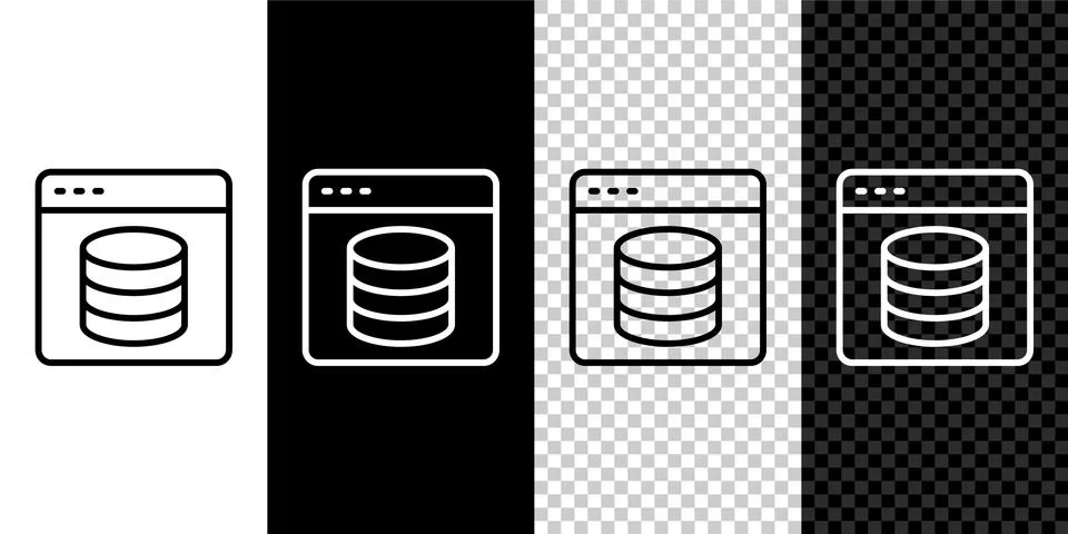 Set line Server, Data, Web Hosting icon isolated on black and white, transparent Stock Illustration