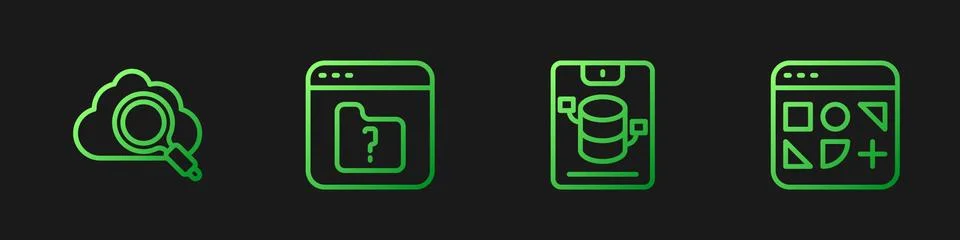 Set line Server, Data, Web Hosting, Search cloud computing, File missing and Stock Illustration