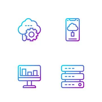 Set line Server, Data, Web Hosting, Monitor with graph chart, Cloud technology Stock Illustration