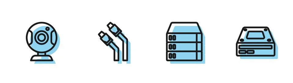 Set line Server, Data, Web Hosting, camera, LAN cable network internet and 스톡 일러스트