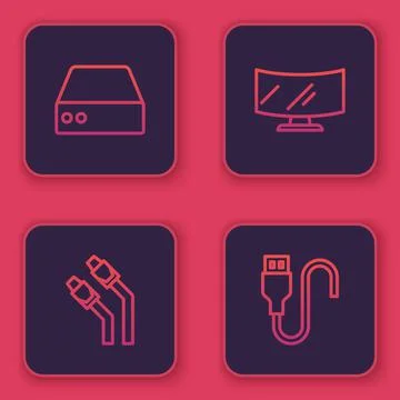 Set line Server, Data, Web Hosting, LAN cable network internet, Computer monitor Illustrazione stock