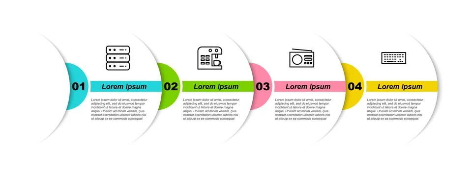 Set line Server, Data, Web Hosting, Coffee machine, Radio and Keyboard. Busin Stock Illustration