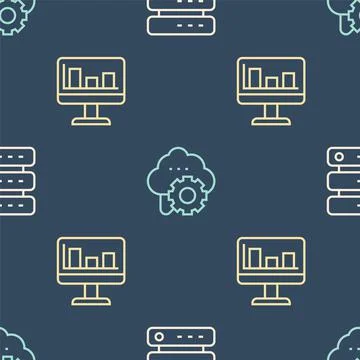 Set line Server, Data, Web Hosting, Monitor with graph chart and Cloud Illustrazione stock
