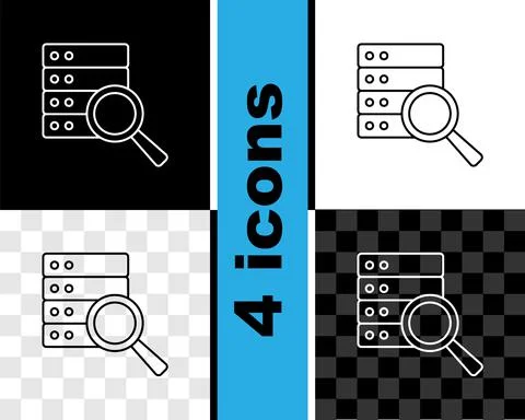 Set line Server, Data, Web Hosting icon isolated on black and white, transparent 스톡 일러스트