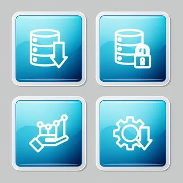 Set line Server, Data, Web Hosting, security with lock, Pie chart infographic Illustrazione stock