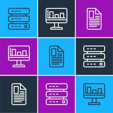 Set line Server, Data, Web Hosting, File document and Monitor with graph chart イラスト素材