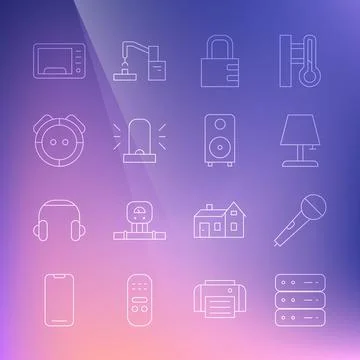 Set line Server, Data, Web Hosting, Microphone, Table lamp, Safe combination Stock Illustration