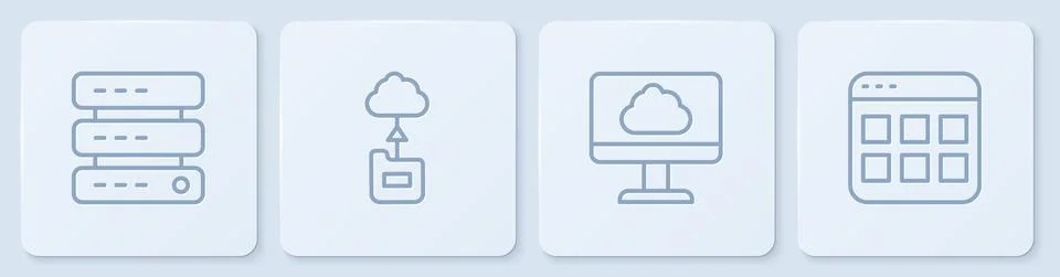 Set line Server, Data, Web Hosting, Cloud technology data transfer, and Browser Illustrazione stock