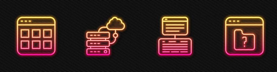 Set line Server, Data, Web Hosting, Browser files, Network cloud connection and Stock Illustration