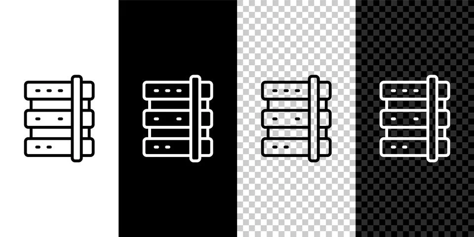 Set line Server, Data, Web Hosting icon isolated on black and white, transparent Stock Illustration