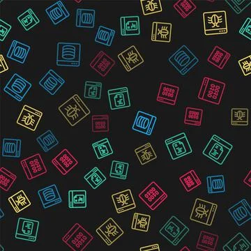 Set line Server, Data, Web Hosting, Software, System bug and Binary code on Stock Illustration