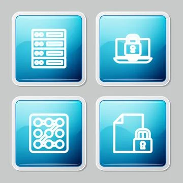 Set line Server, Data, Web Hosting, Laptop and lock, Graphic password protection Stock Illustration