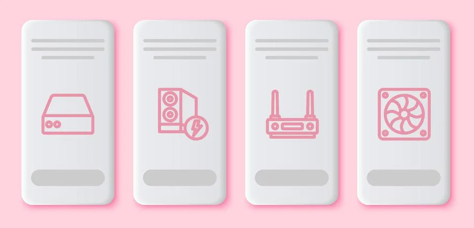 Set line Server, Data, Web Hosting, Case of computer, Router and wi-fi signal 스톡 일러스트