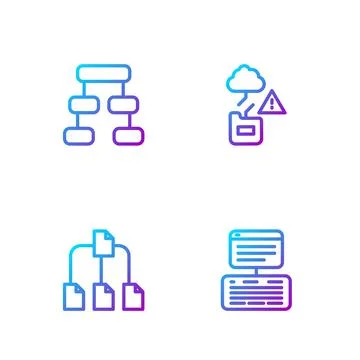 Set line Server, Data, Web Hosting, Folder tree, Hierarchy organogram chart and Stock Illustration