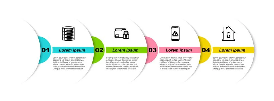 Set line Server, Data, Web Hosting, Folder and lock, Mobile with exclamation Stock Illustration